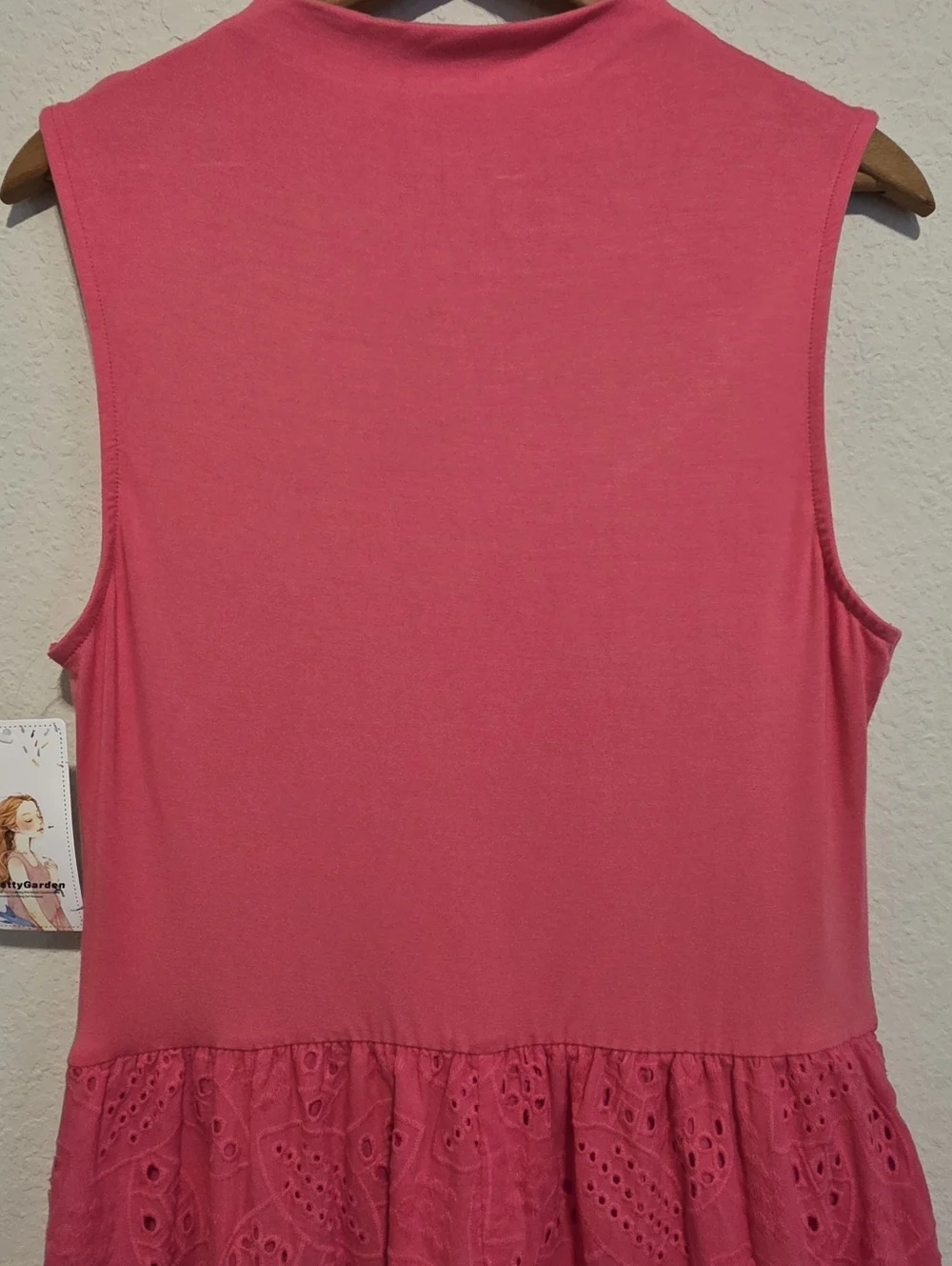 NWT Pretty Garden Hot Pink Eyelet Tiered Dress Ruched Tank Sleeveless Maxi Large - Picture 7 of 13